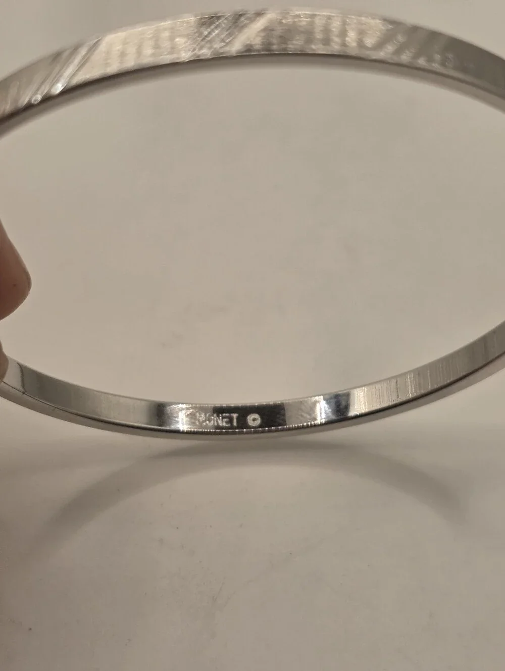 Vintage Monet Silver Tone Bangle Bracelet Textured Diagonal Slash Cut Out Design